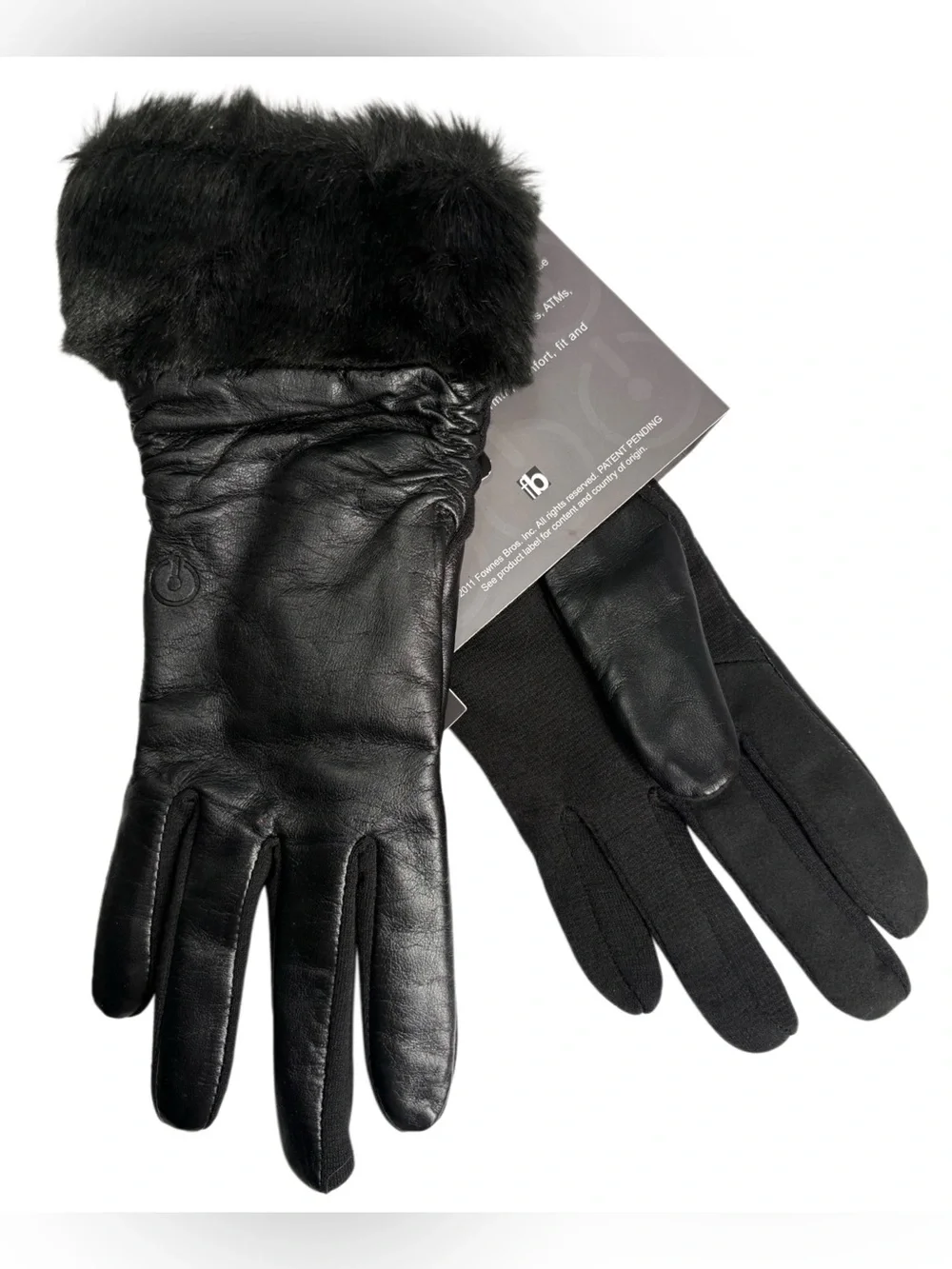 NWT  WOMENS TOUCHPOINT LEATHER - POLYESTER LINED SMART GLOVES FUR TRIM SIZE S/M